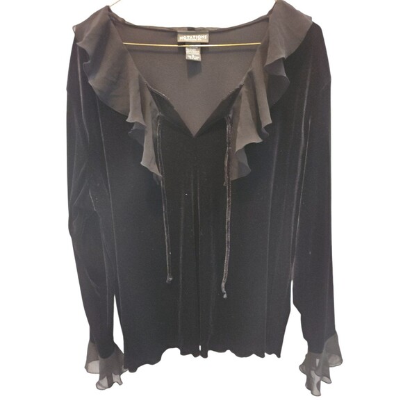 NOTATIONS XL BLACK VELVET RUFFLED NECK BLOUSE - Picture 3 of 8